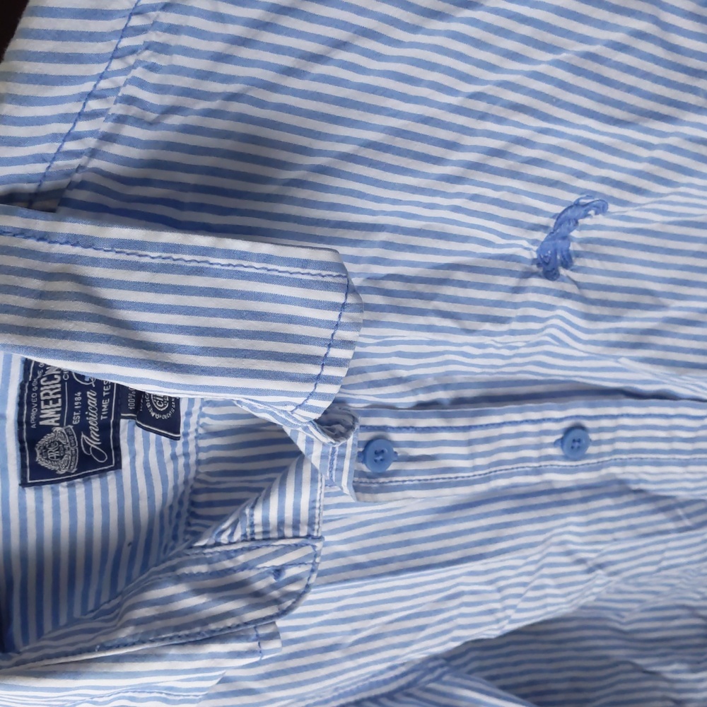 3/$45 American Rag long sleeve blue and white stripe shirt - Picture 3 of 6
